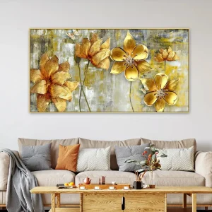 Golden Flowers Canvas Wall Painting
