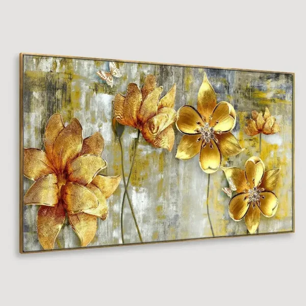 Golden Flowers Canvas Wall Painting - Image 3