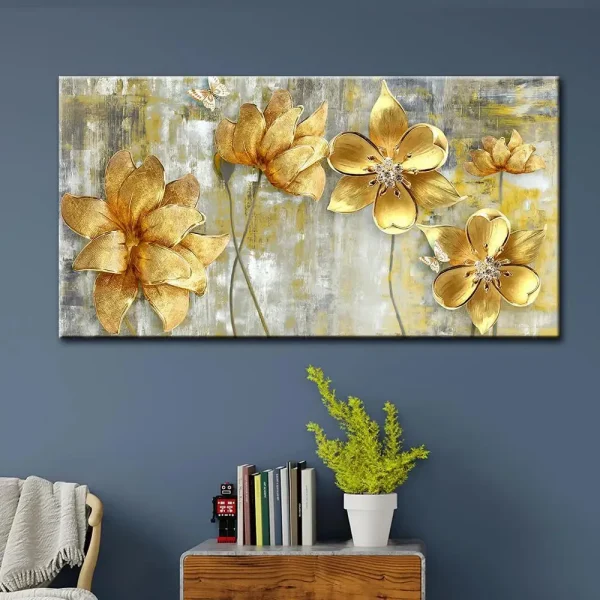 Golden Flowers Canvas Wall Painting - Image 2