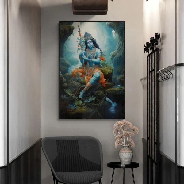 Celestial Reverie Krishna Canvas Wall Painting - Image 2