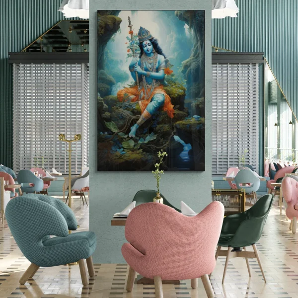 Celestial Reverie Krishna Canvas Wall Painting - Image 3