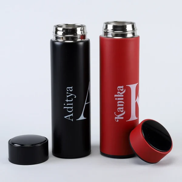 Personalised Red & Black LED Temperature Bottles - Image 3