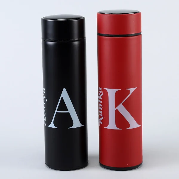 Personalised Red & Black LED Temperature Bottles - Image 2